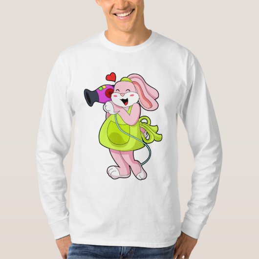 Konijn als haarser met hairdryer t-shirt (Voorkant)