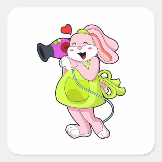 Konijn als haarser met hairdryer vierkante sticker (Voorkant)
