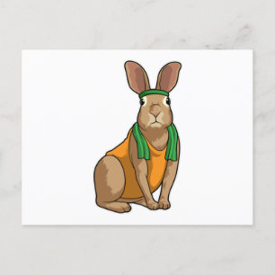 Konijn als hardloper met handdoek briefkaart