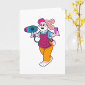 Konijn als kapper met föhn & kam kaart (Gele Bloem)