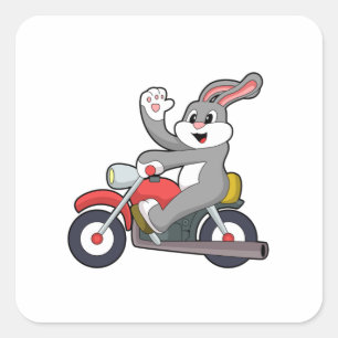 Konijn als motorrijder met motorfiets.PNG Vierkante Sticker