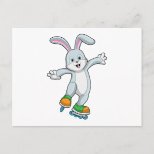 Konijn als schaatser met inline skates briefkaart