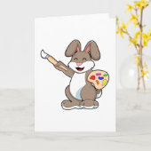 Konijn als schilder met kwast en verf kaart (Gele Bloem)