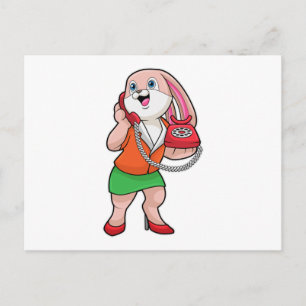 Konijn als secretaresse met telefoon briefkaart