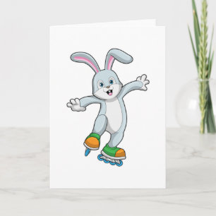 Konijn als skater met inline schaatsen kaart