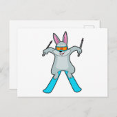 Konijn als skiër met ski briefkaart (Voorkant / Achterkant)