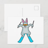 Konijn als Skiloper met Ski Briefkaart (Voorkant / Achterkant)
