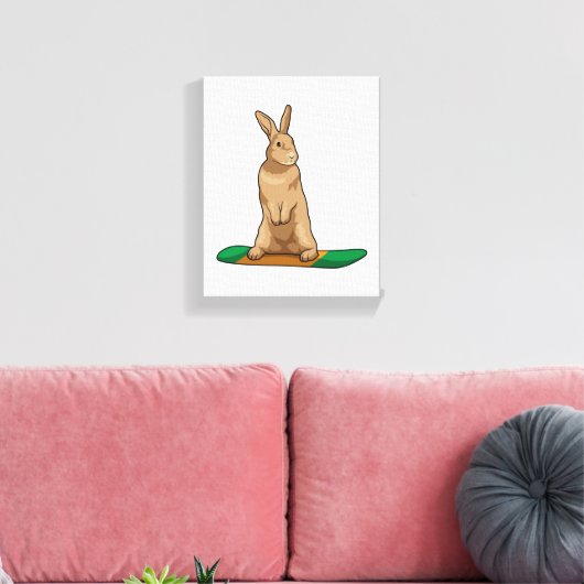 Konijn als Snowboarder met Snowboard Canvas Afdruk (Insitu (Woonkamer))