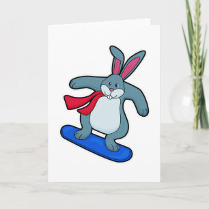 Konijn als snowboarder met snowboard & sjaal kaart