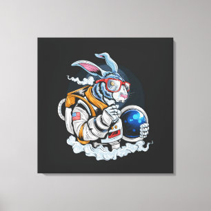 Konijn Astronaut Status Opgespannen Canvasprint Canvas Afdruk