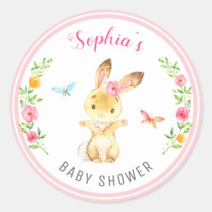 Konijn Baby Meisje Shower Roze Strooi Mooie Bloeme Ronde Sticker