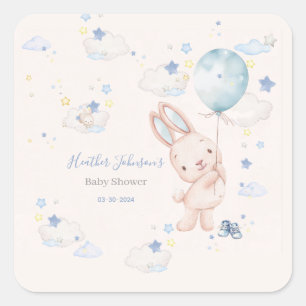 Konijn Baby Shower Jongen Vierkante Sticker