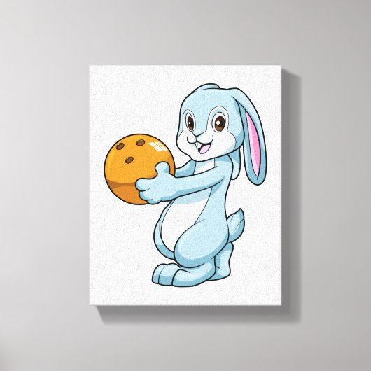 Konijn bij Bowling met Bowling ball Canvas Afdruk (Voorkant)