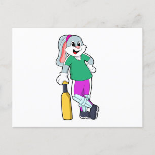 Konijn bij Cricket met cricket bat Briefkaart