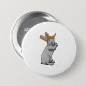 Konijn bij Cricket met cricket bat Ronde Button 7,6 Cm (Voorkant /achterkant)