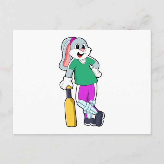 Konijn bij cricket met cricketbat briefkaart (Voorkant)