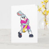 Konijn bij honkbal met honkbalknuppel kaart (Gele Bloem)