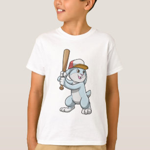 Konijn bij honkbal met honkbalknuppel t-shirt