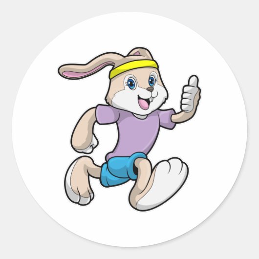 Konijn bij joggen met hoofdband ronde sticker (Voorkant)