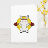 Konijn bij krachttraining met halter kaart (Gele Bloem)