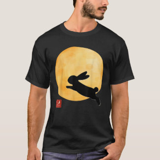 Konijn bij maanlicht met Japans zegel Inkan Elegan T-shirt