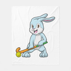 Konijn bij veldhockey met hockeystick fleece deken