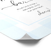 Konijn Blauwe Gingham Baby Shower Moeder-osa Bar B Poster (Hoek)