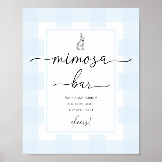 Konijn Blauwe Gingham Mimosa Bar Bord Poster (Voorkant)