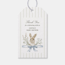 Konijn blauwe strik baby shower dank je