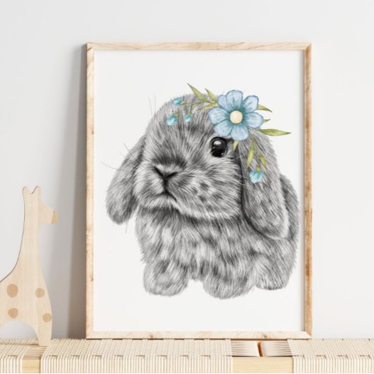 Konijn Blauwe Strik Nursery Print | Konijn Print