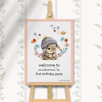 Konijn bloem eerste verjaardag welkomstbord perfect poster