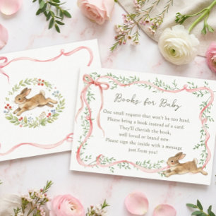 Konijn Bloem Roze Strik Baby Shower Boek Verzoek Informatiekaartje