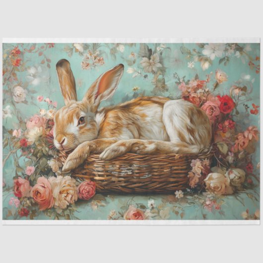 Konijn & Bloemen Basket Decoupage Tissuepapier (Voorkant)