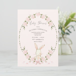 Konijn Bloemige Hortensia Roze Meisje Baby Shower Kaart