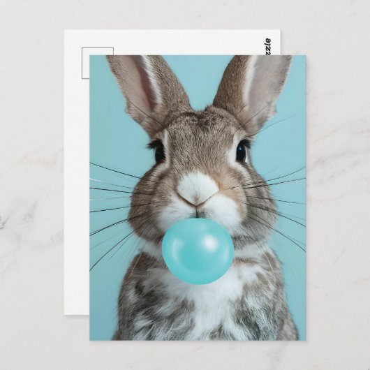 Konijn Blowing Bubble Gum Bubble Briefkaart (Voorkant / Achterkant)