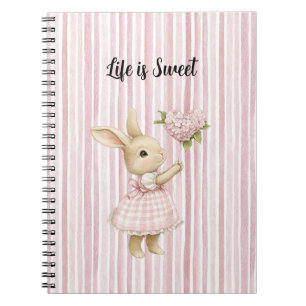 Konijn Blozend Roze Hart Bloemen Ballon Strepen Notitieboek