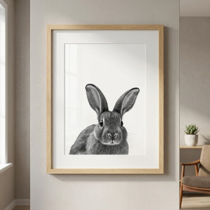 Konijn Bosland Modern Portret zwart wit Poster