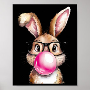 Konijn Bunny Blaast Bubble Gum Pasen Dag Roze Wo Poster