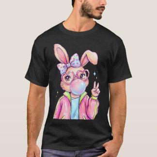 Konijn Bunny Blaast Bubble Gum Pasen Dag Schattig T-shirt