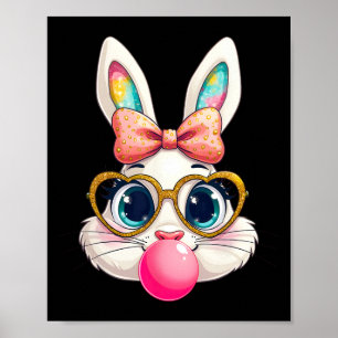 Konijn Bunny Blowing Bubble Gum Paasdag Schattige Poster