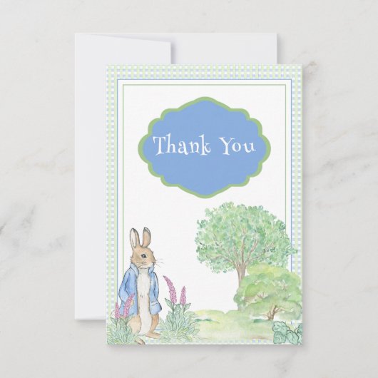 Konijn Bunny Greenery Blauw Baby shower Bedankkaart (Voorkant)