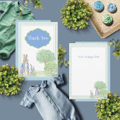 Konijn Bunny Greenery Blauw Baby shower Bedankkaart