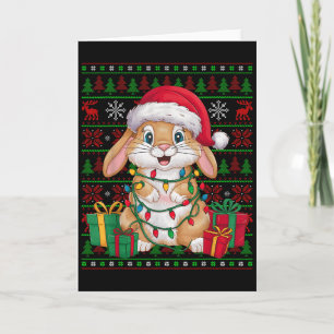 Konijn Bunny Kerstlichten Lelijke Santa Hoed Bunny Kaart