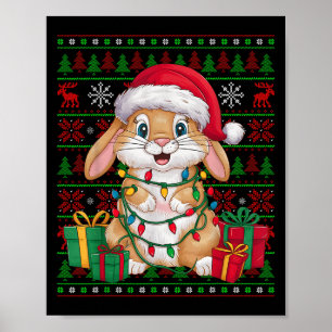 Konijn Bunny Kerstverlichting Lelijke Santa Hoed B Poster