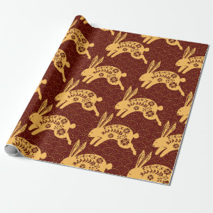 Konijn Chinees Nieuwjaar van de draak rood goud Cadeaupapier