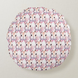 Konijn Cute Watercolor Roze baby shower Rond Kussen