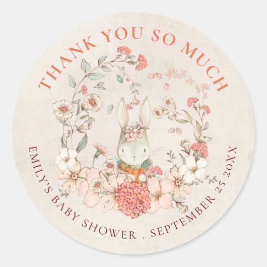konijn dank u Antiek wit Baby shower Ronde Sticker (Voorkant)