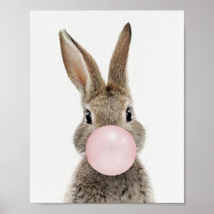 Konijn dat roze kauwgom blaast poster