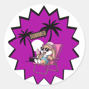 Konijn eet ijsjes in de zomerse feestdagen ronde sticker
