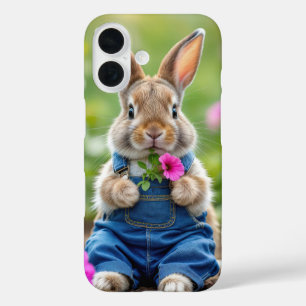 Konijn eet roze petunia bloemen iPhone 16 hoesje